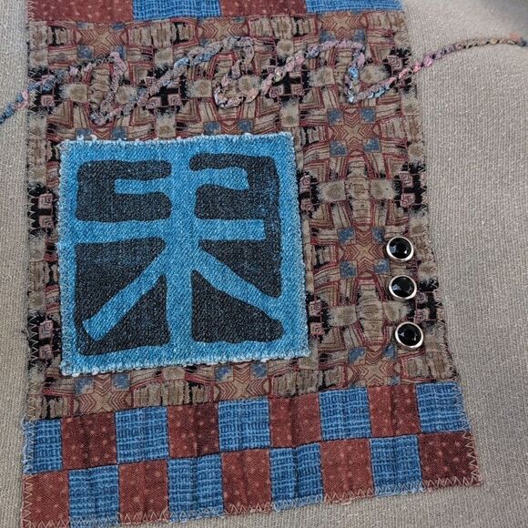 Women's vintage boho patchwork denim embroidered‎ sweatshirt size XL - Picture 4 of 8